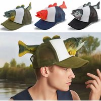 Funny 3D Fish Animal Trucker Hat Adjustable Fit Mesh Novelty Fishing Hat One Size Breathable Baseball Cap For Men Women