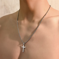 2MM Classic Rope Chain with Cross Pendant Necklace Men Woman Twist Chains Christian Stainless Steel Jerus Collier Prayer Gifts