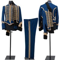 Prince Romantic British Hussar Blue Tunic Pants Royal Imperial Colonial Officer Costume Military Army Uniform Jacket Pants