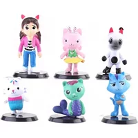 6pcs set PVC Gabby Dollhouse Figure Toy Mercat Cartoon Stuffed Animals Smiling Car Cat Hug Gaby Girl Dolls Kids Birthday Gifts
