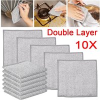 10Pcs Wire Miracle Cleaning Cloth for Kitchen Non-Scratch Metal Wire Dishwashing Rag Double Layer Wet Dry Pot Scrubber Silver