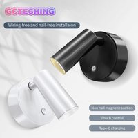 Mini Rechargeable Wall Light Black White Simple Three Color Adjustable Bedroom Bathroom Doorway LED Wireless Magnetic Spotlight