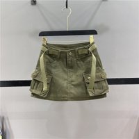 Women's High Waist Cargo Mini Skirt Solid Color Denim Utility Skirt with Pockets Streetwear Fashion Casual Mini Skirt for Summer