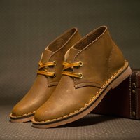 Leather boots British men's high top short boots with fleece workwear men's shoes desert boots