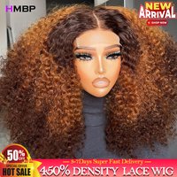 Perruque Lace Frontal Wig sans colle bouclée et crépue, cheveux naturels, ombré, 13x6, densité 450, pre-plucked, à reflets