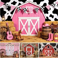 Cow Print Barn Backdrop Pink Farmhouse Photography Background Girl Western Cowboy Birthday Baby Shower Decor Photo Booth Props