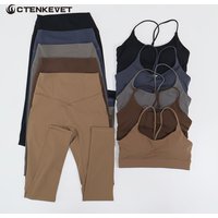 Ctenkevet Women's 2-piece Sleeveless Sports Set Female Gym Yoga High Waist Breathable Tight Two Piece Athletic Suit Women Suit