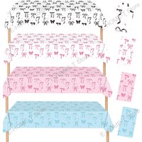 Bow Tablecloth Black White Pink Blue Disposable Waterproof Table Cover for Bow Theme Party Girls Baby Shower Bridal Bachelorette