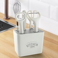 White Gadgets Combined Set with Storage Holder Peeler Scissors Egg Beater Fruit Knife Bottle Opener Home Vegetables Cooking Tool