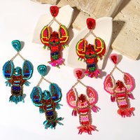 Lifefontier Bohemian Handmade Beaded Lobster Oversize Earrings For Women Fashion Colorful Rhinestone Dangle Drop Earring Jewelry