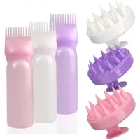 Silicone Shampoo Brush Head Scalp Massage Comb Hair Dye Tint Oil Applicator Bottle with Brush Barber Salon Hair Styling Tools