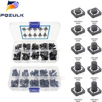 50PCS 10 Models 12*12 SMD Tact Switch Tactile Push Button Switch Kit Height: 4.3 5~13MM DIP 4P Micro Switch 12x12 Key Switch