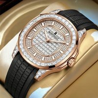 Montre automatique de luxe pour hommes, boîtier en or rose, entièrement sertie de diamants, montre-bracelet mécanique, lumineuse, étanche, montre de cérémonie pour homme