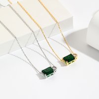 18K Gold Plated Emerald Crystal Zircon Charm Pendant Necklace for Women Charms Green Square Rhinestone Female Vintage Jewelry