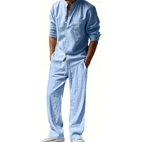 Men's Cotton Linen Shirt and Pants Set Breathable Comfortable Casual Two Piece Outfit Summer Style