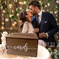 1pc-Wedding Card Box with Lid Wood Gift Card Box for Wedding Reception Rustic Envelope Money Box Baby Shower Party Decor