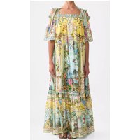 Floral Printed Women Sling Robe Crystal Beaded Off-Shoulder Slash Neck Short Sleeve Holiday Female 100% Silk Maxi Dress