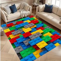 Playful Retro Lego Block Theme Decor Rug for Living Room Bedroom Kids' Room Leisure Area Home Decor Comfortable Non Slip Durable
