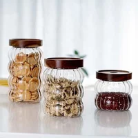 Kitchen High Borosilicate Glass Sealed jar Canister Glass Container Wood Lid Food Storage Jar Coffee Bean Wheaten Grain Oat Can