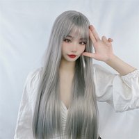 Grey Long Straight Hair Wig with Bangs High Quality Synthetic Women's Wig Universal Cos High Street Style