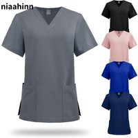 Dentistry Surgical Uniform Pet Grooming Nurse T-shirt Women Dental Hospital Nurse Workwear Medical Scrub Tops Vet Medical Blouse