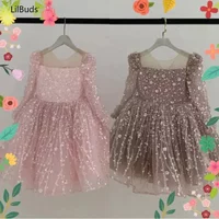 Elegant Dress for Girls Children Birthday Evening Party Matching Princess Ball Gown Formal Dresses Pink Shinny Sequin Clothes