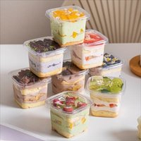 50Pcs Disposable Mousse Dessert Box With Lid Square Individually Packaged Cake Packing Box Cake Container Portable