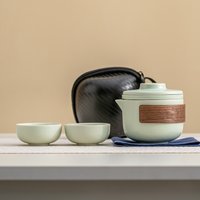 Ceramic Travel Tea Set Portable Quick Cup One Pot Two Cups for Outdoor Camping