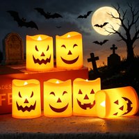 2027 Halloween Decoration Spooky Pumpkin Electronic Candle Light Candlestick for Party Room Haunted House Atmosphere Decor Use