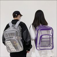 Sac à Dos en PVC Transparent de Grande Capacité, Cartable Étanche pour Étudiant, Multi-Poches, Transparent, pour l'École