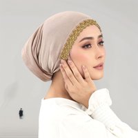 Golden Floral Embroidery Jersey Hijabs for Muslim Women Modal Inner Cap Undercap Turban Tube Soft Stretch Bonnet Mujer Hat