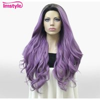 Imstyle Purple Long Synthetic Lace Front Wig Natural Wavy Hair for Women Heat Resistant Fiber Cosplay Wig
