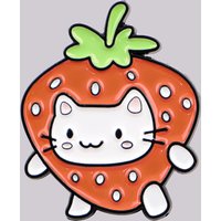Strawberry-Themed Cat Enamel Pin Cute Brooch Pines Lapel Pins Badge on Backpack Clothing Accessories Animal Jewelry Friends Gift
