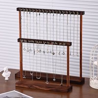 Walnut Wood Color Iron Hook Necklace Display Stand, Jewelry Organizer Rack for Store & Home, Hanging Holder for Necklaces &