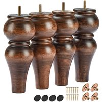 8 Inch/20cm Glazed Solid Wood Furniture Legs, 4Pcs Spindle Feet with M8 Bolts, Plates & Screws for Sofa, Ottoman, Cabinet