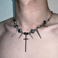 Retro Y2K Long Spike Rivet Necklace Stainless Steel Cross Hip Hop Necklace for Women Vintage Grunge Style Party Jewelry