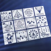 12pcs Christmas Painting Craft Stencils Reusable, Washable Painting Templates - PET Material for Graffiti Album Wall Furniture