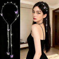 Pearl Butterfly Tassel Headband for Women Crystal Rhinestone Handmade Wedding Headdress Headband WomanHair Accessories Tiara