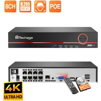 Techage H.265 8CH 4K 2K POE NVR Security Surveillance Network Video Recorder Up to 16CH For CCTV System POE IP Camera Recorder
