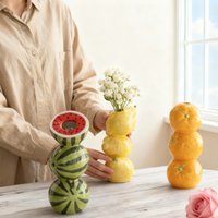 Cute Fruit Ceramic Vase Orange Lemon Watermelon Fresh Flower Tabletop Centerpiece Home Living Room Office Decoration Desktop
