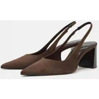 High Quality Faux Suede Slingback Pumps Women Retro Brown Pointed Toe Chunky Heel Design Sandals Elegant Commuter Office Shoes