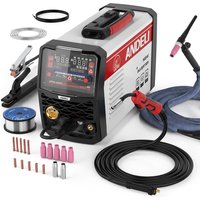 ANDELI MIG-Schweißgerät 205A 6-in-1 MIG TIG Stick Aluminium-Schweißgerät Gas/Gaslos Halbautomatisch mit Spulenpistolen-Unterstützung für Heimwerker-Schweißarbeiten