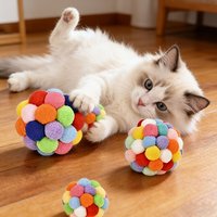 2pcs Cat Balls Toy with Bell Elastic Chew Balls Interactive Self-Play Kitten Toy Random Color for Cats