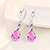 925 Sterling Silver New Woman Fashion Jewelry High Quality Blue Crystal Zircon Water Drop Mid-length Hot-selling Earrings