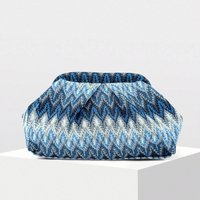 New Gradient Blue Diamond-Pattern Clutch Bag, Niche Design Pleated Cloud Bag, High-End Luxury Evening Bag, French Retro Woven Bag, Socialite-Style Party Dress Bag, Soft Large-Capacity Commuter Bag,