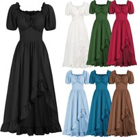 A Line Short Sleeve Blue Green Red Black Medieval Irregular Beer Dress Cosplay Renaissance Skirt Women Stage Party Gown Costume