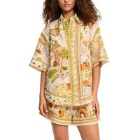 Fashionable Printed Loose Shirt And Shorts Set Women's Summer Outfit Two-Piece Suit Short Sleeve Button-Up Top Midi Length