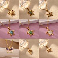 Drop Oil Turtle Pendant Stainless Steel Necklaces for Women Gold Color Aesthetic Pendant Choker Necklace Jewelry Accessories