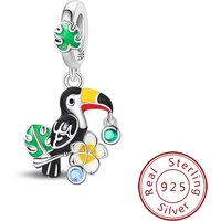 New 925 Sterling Silver Toucan Beaded Pendant Suitable for Original Women's Bracelet Pendant Wearing D IY Jewelry Homemade Jewel