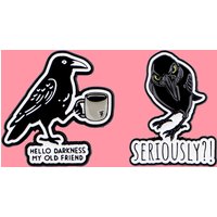 "HELLO DARKNESS MY OLD FRIEND" Enamel Pin Funny Dark Crow Quotes Brooch Pines Lapel Pins Badge Accessories Fashion Jewelry Gifts
